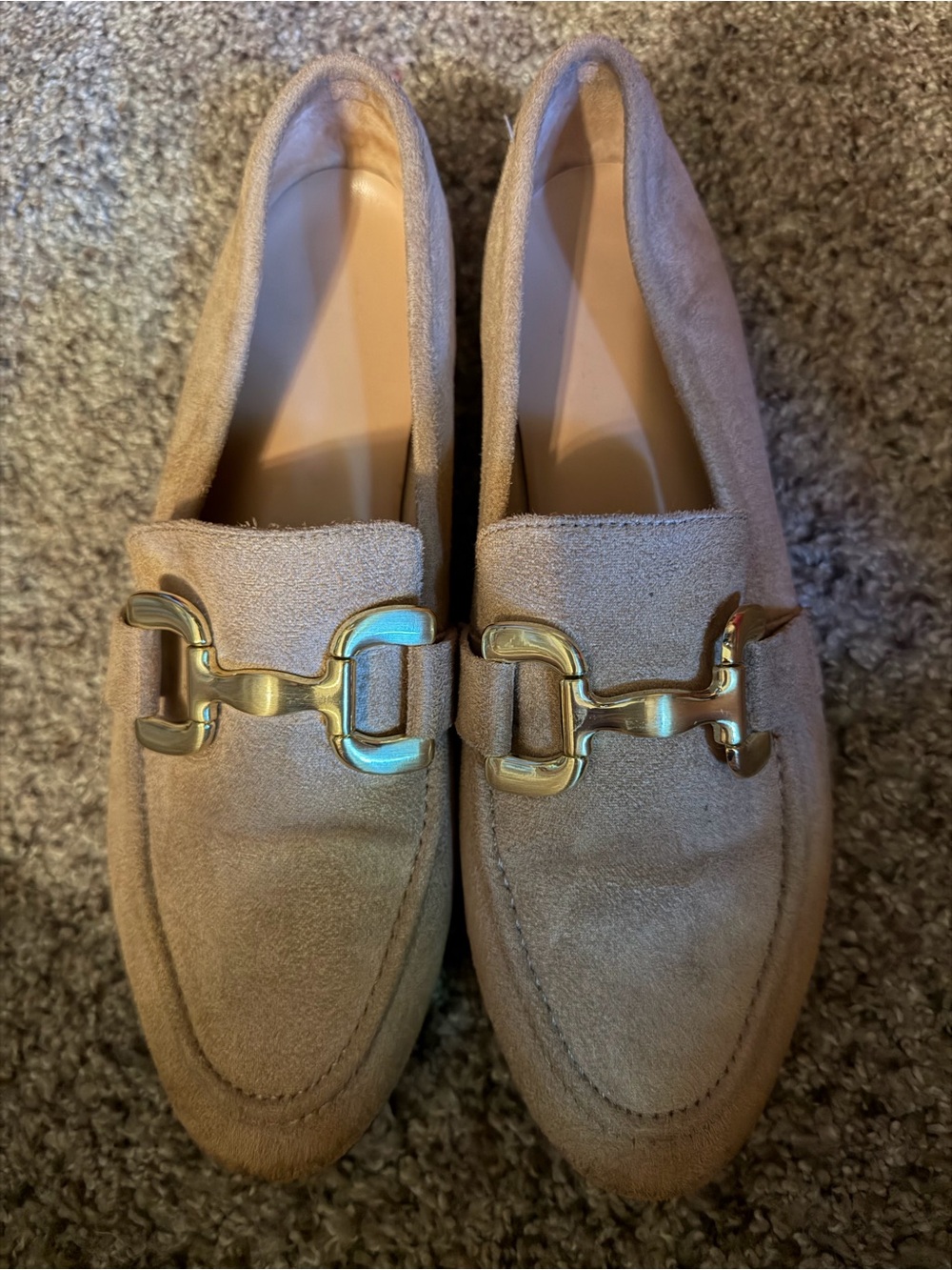 Women’s Suede Loafers with Gold Horsebit Detail - Tan